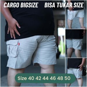 ICW Celana Cargo Pendek Jumbo Chino Big Size Hitam Mocca Abu Katun Strecth 40 42 44 50 52 LP 110 120 130