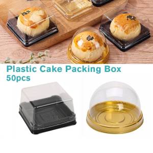 50 Set Clear Plastic Cake Box Round Plastic Cupcake Holders Egg-Yolk Puff Mooncake Packing Box