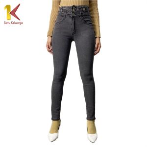 1K Highwaist Skinny Jeans Stretch Wanita Style dengan 3 Kancing Kekinian P586 Celana Panjang High Waist Skinny Denim Cewek Celana Jeans Pinggang Tinggi