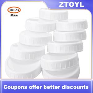 【ZTOYL】 10pc White Mason Canning Drinking Jars Lid 70mm 86mm Inner Diameter Plastic Covers Unlined Ribbed Lids Storage Caps Replacements