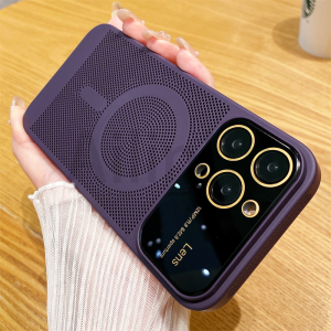 For iPhone 14 13 12 11 Pro Max 14 Plus Case Big Window Heat Dissipation Breathable Grid For Magsafe Wireless Charge Phone Cover