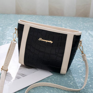 Korea Crocodile Pattern Color Contrast Large Capacity Single Shoulder Crossbody Bucket Bag For Women