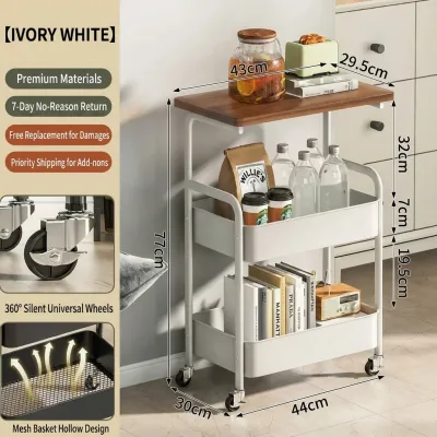 ⚡SG Next Day Delivery⚡Movable Bedside Table Multi-layer Storage Trolley with Wheels Kitchen Bedroom Storage Rack