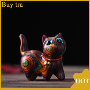 [Buytra] Rainbow Wood Carving Cat Sculptures Cat Ornaments Cute Colored Wooden Cat Desktop Office Accessories Home Decor Gift Souvenirs