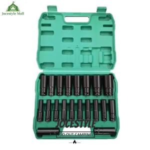 [Jocestyle Mall] 1/2 Inch Extended Electric Wrench Socket Set Impact Socket Set Hexagonal Hex Socket Set 8-24mm /8-32mm Hex Wrench Sleeve Tools Kit with Storage Box Air Pneumatic Repair Tool