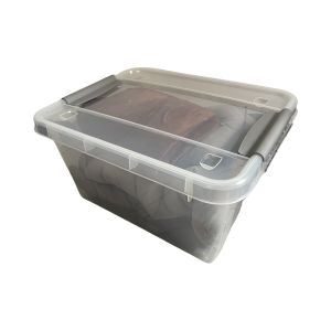 กล่องล้อเลื่อน 50ลิตร สีใส มือจับและล้อสีเทา มี4ล้อ รุ่น CB-127-1 **ดีไซน์ใหม่ ล่าสุด** ซ้อนได้มีฝาปิด ดีไซน์ให้มือจับด้านข้างเรียบไม่เกะกะ