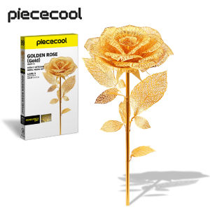 Piececool 3D Metal Puzzles Rose Flower Model Kits Artificial Flowers Metal Building Blocks DIY 3D Puzzle Birthday Valentines Day Gift for Girl  15Pcs Gold