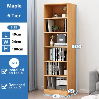 STON 6/5/4/3 Tier Bookshelf Display Shelf Storage Rack Rak Kabinet Murah Wood Shelf Simple Narrow Slit Bookcase 书柜