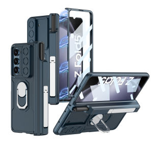 เคสบานพับแม่เหล็กสำหรับ Samsung Galaxy Z Fold 3 5G เคส Fold3 Z พร้อมฟิล์มกระจกและเคส Galaxy ตัวยึดปากกา Z เคส Fold3ป้องกันเลนส์สไลด์พร้อมวงแหวนสำหรับเคส Fold3 Z เคส360องศาเกราะรวมทุกอย่างเคสป้องกันพร้อมตัวยึดโลหะ