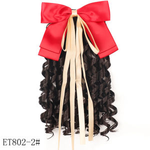 Childrens Hair Ponytail Clip with Bow Synthetic Black Princess Curly Wig Hairpieces For Kids Evening Party Head Wear Accessorie