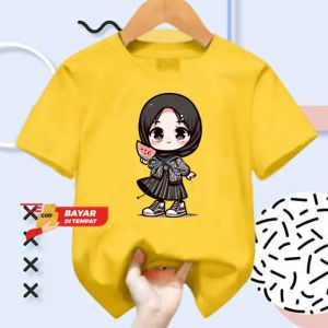 Kaos atasan anak perempuan usia 1-12 tahun Hijab Kartun