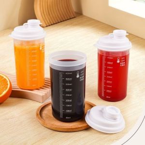 MMLUCK 3Pcs Plastic 450ml Sub-bottling Bottle Transparent Sealed Juice Coffee Cup Ice Cup with Scale Detergent Powder Tank Office