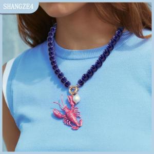【SHANGZE4】 Fashion Lobster Bead Necklace Earrings Bohemia Handmade Beaded Jewelry Simple Pendant Necklace Women Beach Vacation Accessories