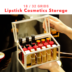 M Concept eMall 18/32 Grids Lipstick Storage Box With Cover Transparent Dust Proof Glass Makeup Cosmetic Organizer Rack