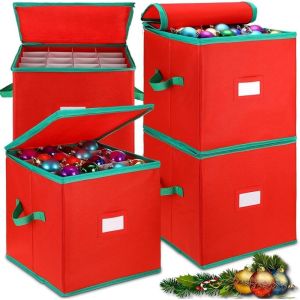 MIRELAE 64 ngăn Hộp đựng đồ trang trí Giáng sinh Vải không dệt Có thể gấp lại. Hộp đựng đồ trang trí theo mùa Di động Hộp đựng bóng Giáng sinh Kho chứa đồ dùng Giáng sinh