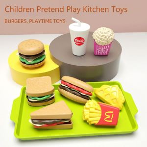 WISH BOUTIQUE Classical Fast Food Interactive Toys Burger Fries Early Education Sorting Stacking Play House Toys Kitchen Toys Children Pretend Play Toy Food Matching Game