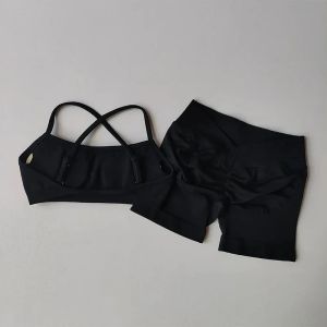 Women Seamless Yoga Set Cross Back Push Up Sports Bra High Waist Lifting Shorts Breathable Quick Dry Pilates Fitness Activewear2026