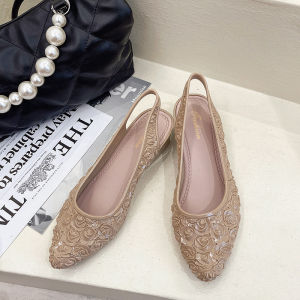 Free Shipping Pointed-Toe WomenS Summer Sandals New Fashion Floral Wedge Heel Casual Shoes Back-Strap Sandals