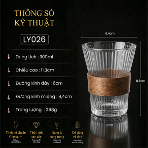Ly Thủy Tinh Tumbler - Ripple - Kèm Tay Cầm Gỗ | 300ml | [LYNOIR_LY026]