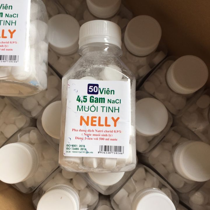 Viên Muối Tinh Nelly NaCl 0,9% - Dùng Pha Dung Dịch Nước Muối Sinh Lý – Nước Súc Miệng Hàng Ngày – Viên 4.5g (Lọ 50 Viên)