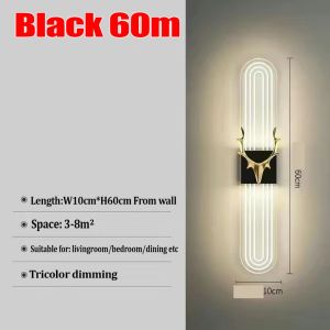 Modern Luxur Long Strip  LED Wall Lamp with Golden Deer Head Decor for Bedroom Bedside  Home