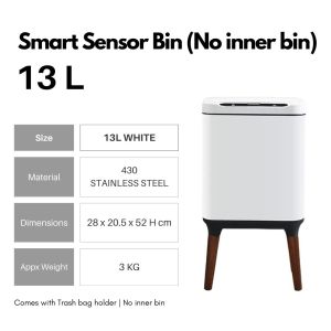 SG 13L - 20L Stainless Steel Smart Sensor Bin with leg Rechargable Rubbish bin with Motion Soft Closing Automatic Open Trash Bin By Thehomeshoppe