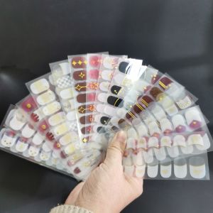 16Tips/Sheet Semi-Cured Gel Nail Patch Pink Tulip Flower Adhesive Sliders Long Lasting Full Cover Nail Stcikers Sticker Wraps ## h260819