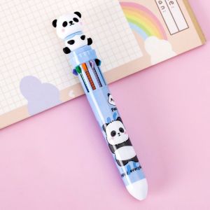 SDFBN Cute Panda Ballpoint Pen 10 In 1 Cartoon Colorful Ink Gel Pen 0.5mm Portable Hand Account Pen Student