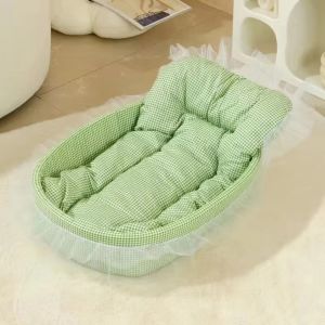 JURHOMIE 60cm Pet Nest Non Stick Hairy Mat Soft Pet Bed Cute Bow Lace Cat Bed Basket Dog