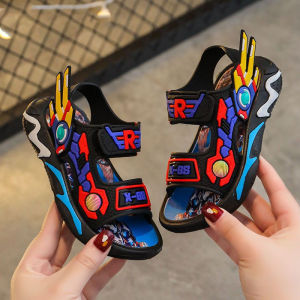 รองเท้าแตะเด็ก รองเท้าแตะการ์ตูนหุ่นยนต์เด็กผู้ชายเวอร์ชั่นเกาหลี พื้นรองเท้านุ่ม นักเรียนสวมรองเท้าแตะ Velcro กันลื่น