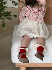 Baby girls autumn clothing 2026 Korean-style childrens clothing for girls: plaid doll shirt and short skirt set childrens autumn outfit