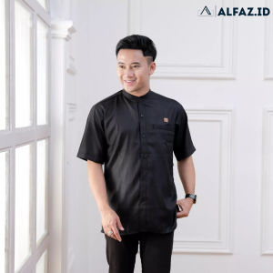Alfaz - Baju Kemeja Koko Muslim Lengan Pendek Polos Warna Hitam
