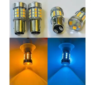 หลอดไฟหรี่-เลี้ยว ขั้ว 1157 2จุด สำหรับ D-max เก่า 45SMD หรี่ไอซ์บูล-เลี้ยวส้ม (จำนวน 2หลอด) 12V