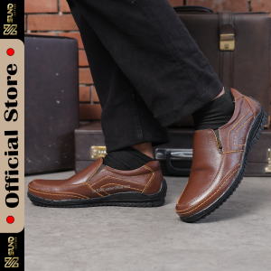 SUNO LEATHER -Sepatu kulit cowok Slip On keren hitam Shoes
