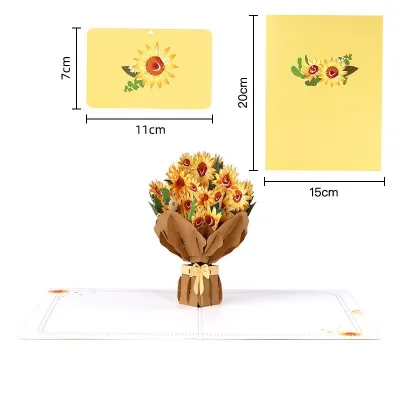 3D Flower Bouquet Card Valentine‘s Day Romantic Handmade Pop-Up Card Greeting Card For Anniversary Wedding and Birthday