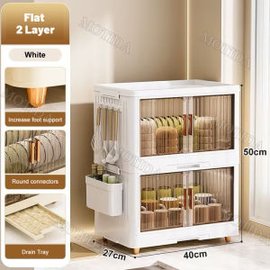 【24 Hours Shipped】Bowl cabinet Foldable kitchen cabinet rack household kitchen multi-layer storage box for bowls and chopsticks plastic shelf with cover for storing bowls chopsticks dishes drain tray storage rack