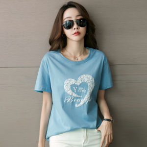 Womens Short Sleeve Crew Neck T-shirt Loose Casual Tee Print Top 100% Cotton