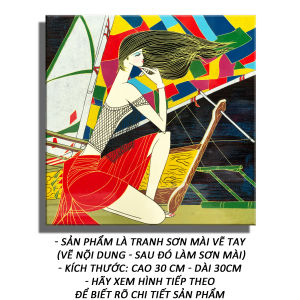 Tranh Sơn Mài - Tóc Gió Thôi Bay 03 - Tranh Minh Hiền (KT 30 X 30 CM)
