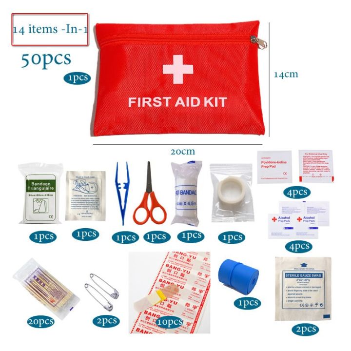 14 Items Set Person Portable Outdoor Waterproof First Aid Kit For