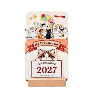 RECOMMEND IRRATIONAL77RE6 Paper 2027 Desk Calendar Monthly Wooden Base Wooden Stand Calendar Gifts Floral Artwork Home Office Calendar Home Office Decorative