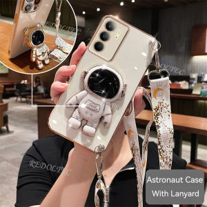 Case For Realme 14X 5G New Fashion Cute 6D Electroplated Phone Casing For Realme14X Realme14 X With Astronaut Stand Holder Long Crossbody Lanyard Strap For Girls