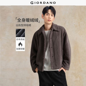 GIORDANO Men Jackets Berber Fleece Fluffy Warm Jackets Notched Collar Button Closure Fashion Casual Loose Jackets 18075823