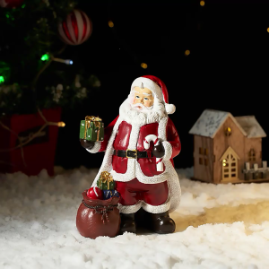 Small Santa Claus Fingurine with Gifts Wearing Traditional Red Clothes Christmas Garden Yard Decor Holiday Decorations