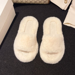 Free Shipping WomenS Fluffy Slippers For Outdoor Wear In Winter 2026 Autumn New Style Indoor Lazy Flat-Soled Plush Slip-On Home Cotton Slippers