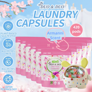 [Bundle of 10+1] DuoDuo - 10 Refill Packs + 1 Box of 4 in 1 Laundry Capsules / 420pods Armanni Scent/PInkBlack and Yellow box