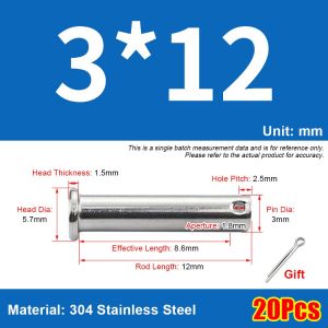 AODDO 1Set M3 Chốt trục Cotter Hình trụ Đầu phẳng Bộ chốt cắm  có lỗ Chốt định vị