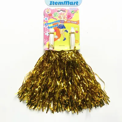 ItemMart Cheerleader Metallic Foil PomPoms with Handle for Sports Cheers Ball Dance Fancy Dress Night Party