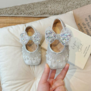 Bayi Perempuan Ikatan Simpul Kasut Tunggal Kristal Mutiara Musim Bunga Musim Bunga Kasut Puteri Berlian Buatan Perempuan Baharu Kaki Persegi Kasut Kulit Kecil