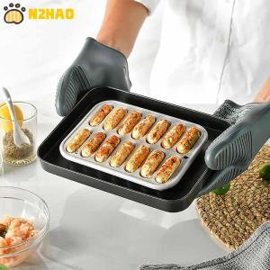 【N2HAO】 Sausage Maker Mould 14 Grids Silicone DIY Ham Hot Dog Making Moulds With Lid Kitchen Household Sausages Cake Baking Tools Molds