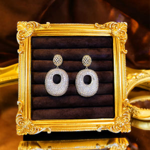 Sequito Phụ Nữ Sang Trọng mạ Vàng Đồ Trang Sức Rỗng Bông tai lủng lẳng Lấp Lánh AAAAA đá Cubic Zirconia Tiệc phụ kiện quần áo Se1027